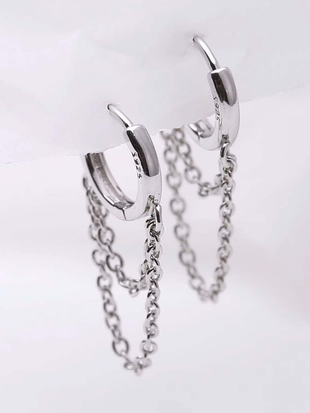 Sterling Silver Double Chain Hoop Earrings - Silver